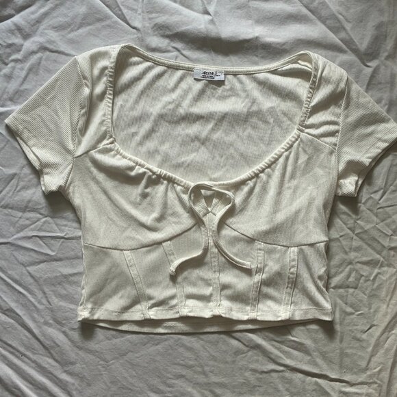 Ardene White Soft Ribbed Front-Tie Crop Top (Medium) - Picture 1 of 9